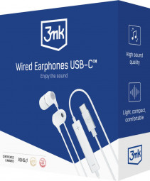 3mk Wired Earphones USB-C Headset White
