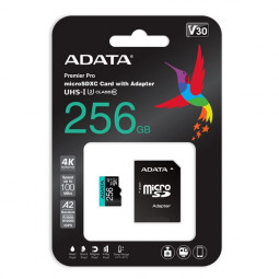 A-Data 256GB microSDXC Premier Pro Class 10 UHS-I U3 A2 V30 + adapterrel