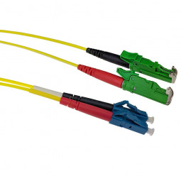 ACT LSZH Singlemode 9/125 OS2 fiber cable duplex with E2000/APC and LC/UPC connectors 1m Yellow