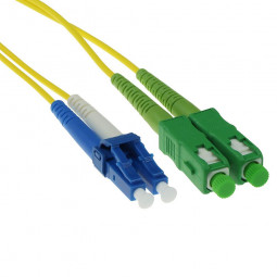 ACT LSZH Singlemode 9/125 OS2 fiber cable duplex with SC/APC and LC/UPC connectors 1m Yellow