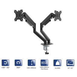 Akyga AK-MB-06 Dual Gas Spring Monitor Arm Double Desk Mount 2x10kg VESA 75x75mm / 100x100mm 15-32