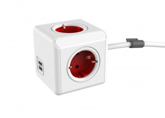 Allocacoc PowerCube Extended with USB 1,5m White/Red