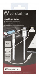 Cellularline Audio cable Aux Music Cable, Ligtning connectors + 3.5 mm jack, MFI certification, white