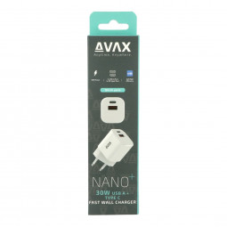 Avax CH640W NANO+ USB A + Type C Fast Charger White