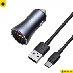 Baseus Golden Contactor Pro Car Charger USB + USB-C, QC4.0 +PD SCP 40W Grey + USB-USB-C Cable 1m Black
