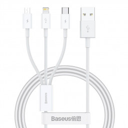 Baseus USB-A - USB-C/Lightning/microUSB Cable 1m White