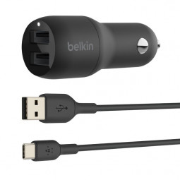 Belkin BoostCharge Dual USB-A Car Charger 24W + USB-A to USB-C Cable Black