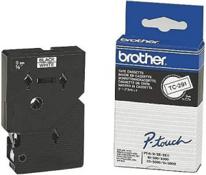 Brother TC-291 laminált P-touch szalag (9mm) Black on White-7,7m