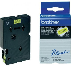 Brother TC-691 laminált P-touch szalag (9mm) Black on Yellow-7,7m