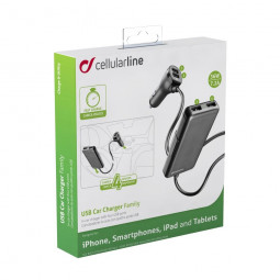 Cellularline car charger with 4 x USB, 7.2 A, black
