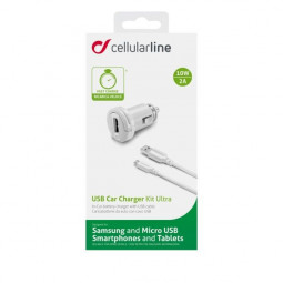 Cellularline car charger with data cable and microUSB connector, 2A