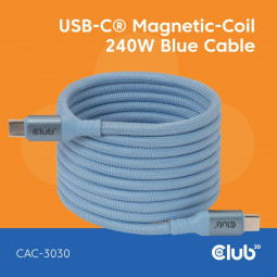 Club3D CAC-3030 USB-C Magnetic-Coil 240W Cable 2m Blue