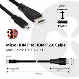 Club3D Micro HDMI to HDMI cable 1m Black