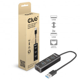 Club3D USB 3.2 Gen1 Type-A 3 Ports Hub with Gigabit Ethernet Black