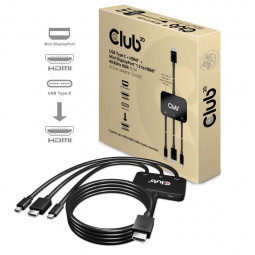 Club3D USB Type C + HDMI + MiniDisplayPort 1.2 to HDMI 4K60Hz HDR M/M Active Adapter Black
