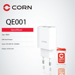 Corn QE001 USB Charger 2xUSB AC Charger White