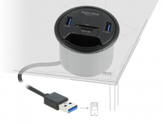 DeLock 2 Port Tisch-Hub 2 x SuperSpeed USB Typ-A with Card Reader Black
