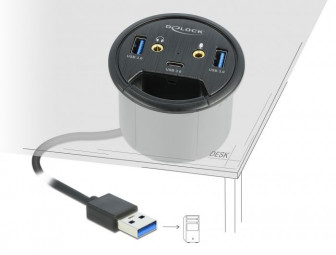 DeLock 3 Port In-Desk Hub USB 1x USB Type-C and 2x USB Type-A + HD-Audio Ports