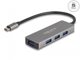 DeLock 4 Port USB 3.2 Gen 1 Hub with USB Type-C connector – USB Type-A ports on the side