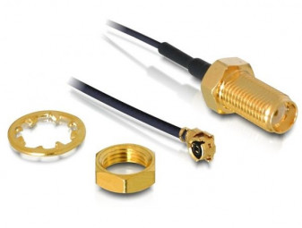 DeLock Antenna Cable SMA jack bulkhead to I-PEX Inc. MHF I plug 1.13 35cm thread length 10mm