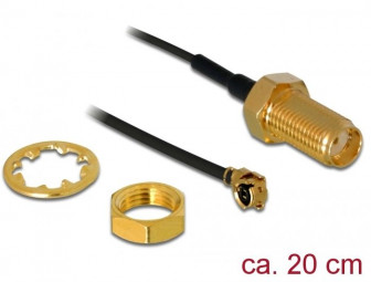 DeLock Antenna Cable SMA jack bulkhead to MHF® I plug 1.13 20cm thread length 10mm