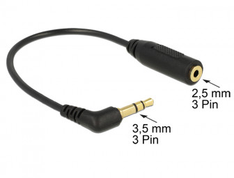 DeLock Audio Cable Stereo jack 3,5 mm 3 pin male angled > Stereo jack 2,5 mm 3 pin female