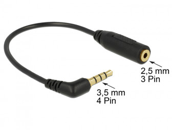 DeLock Audio Cable Stereo jack 3,5 mm 4 pin male angled > Stereo jack 2,5 mm 3 pin female