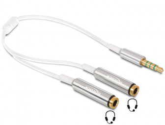DeLock Cable audio splitter stereo jack male 3.5mm 4 pin > 2x stereo jack female 3.5mm 4 pin 25cm