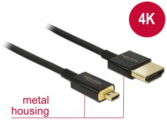 DeLock Cable High Speed ​​HDMI Ethernet - HDMI-A male> HDMI Micro-D dugó 3D 4K 1,5 m Slim High Quality