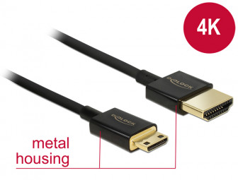DeLock Cable High Speed HDMI with Ethernet - HDMI-A male > HDMI Mini-C male 3D 4K 2m Slim High Quality