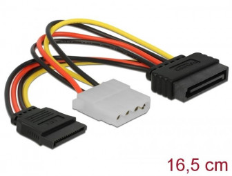 DeLock Cable Power SATA 15 pin male > Molex 4 pin female + SATA 15 pin female