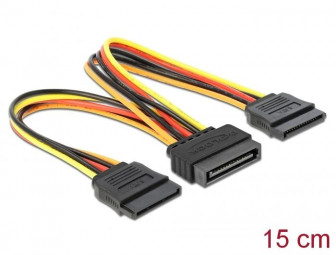 DeLock Cable Power SATA 15pin plug > 2xPower SATA 15 pin receptacle 15cm