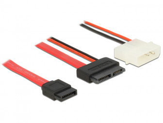 DeLock Cable SATA 6 Gb/s 7 pin receptacle + 4 pin power plug (5 V) > Slim SATA 13 pin receptacle 50cm