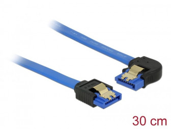 DeLock Cable SATA 6 Gb/s receptacle straight > SATA receptacle left angled 30cm blue with gold clips