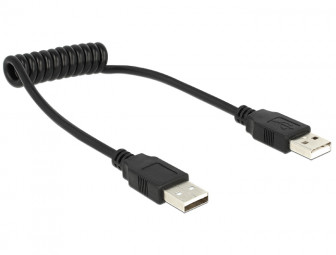 DeLock Cable USB 2.0-A male / male coiled cable