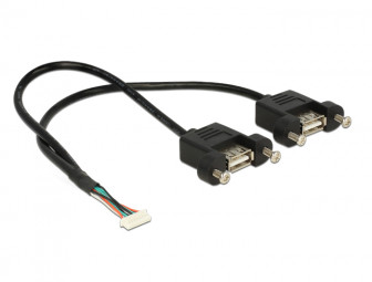 DeLock Cable USB 2.0 pin header female 1.25 mm 8 pin > 2x USB 2.0 Type-A female panel-mount 25cm