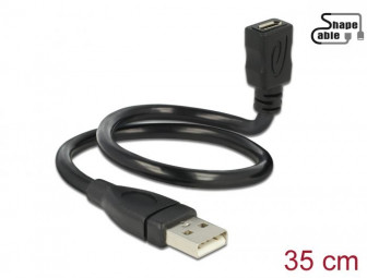 DeLock Cable USB 2.0 Type-A male > USB 2.0 Micro-B female ShapeCable 0,35m Black