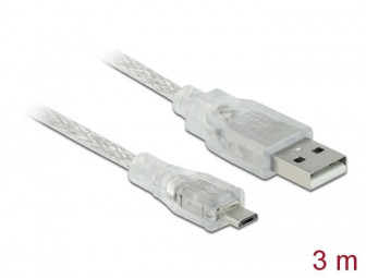 DeLock Cable USB 2.0 Type-A male > USB 2.0 Micro-B male 3m Transparent