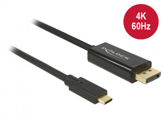 DeLock Cable USB Type-C male > Displayport male (DP Alt Mode) 4K 60 Hz 2m Black