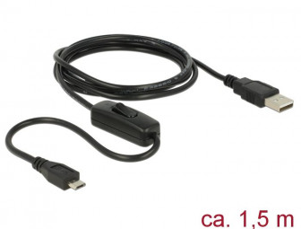 DeLock Charging Cable USB 2.0 Type-A male > USB 2.0 Micro-B male with switch for Raspberry Pi 1,5m