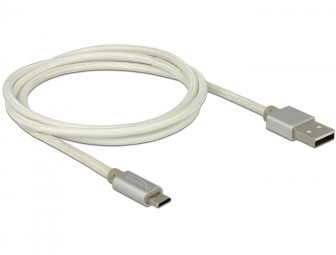 DeLock Data and Charging Cable USB 2.0 Type-A male>USB 2.0 Micro-B male with textile shielding White 100cm