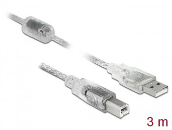 DeLock USB2.0 Type-A male > USB2.0 Type-B male 3m cable Transparent