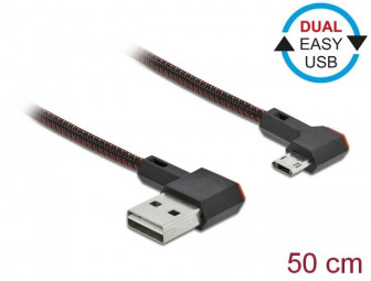 DeLock EASY-USB 2.0 Cable Type-A male to EASY-USB Type Micro-B male angled left/right 0,5m Black
