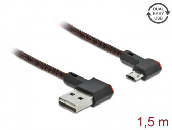 DeLock EASY-USB 2.0 Cable Type-A male to EASY-USB Type Micro-B male angled left / right 1.5m Black