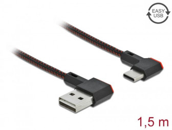 DeLock EASY-USB 2.0 Cable Type-A male to USB Type-C male angled left / right 1.5m Black