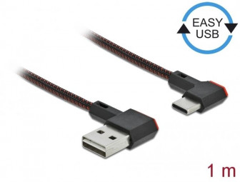 DeLock EASY-USB 2.0 Cable Type-A male to USB Type-C male angled left/right 1m Black