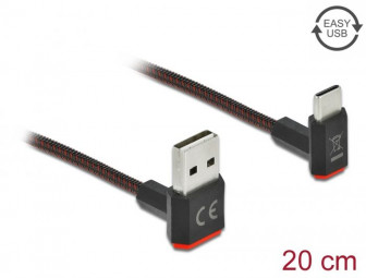 DeLock EASY-USB 2.0 Cable Type-A male to USB Type-C male angled up / down 0.2m Black