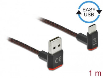 DeLock EASY-USB 2.0 Cable Type-A male to USB Type-C male angled up/down 1m Black