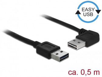 DeLock EASY-USB 2.0 Type-A male > EASY-USB 2.0 Type-A male angled left/right 0,5m Cable Black