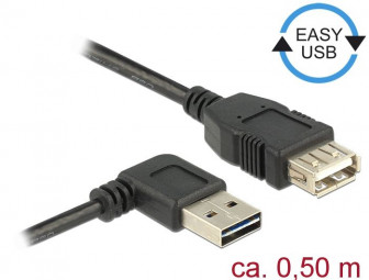 DeLock Extension cable EASY-USB 2.0 Type-A male angled left / right > USB 2.0 Type-A female 0,5m
